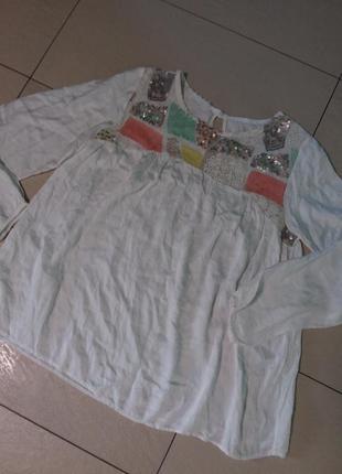 Натуральна нарядна блузка з шифоновою вишитій кокеткою 18 розміру3 фото