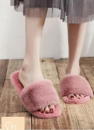 Тапочки женские комнатные домашние меховые норка стильные тренд розовые3 фото