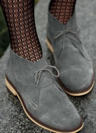 Стильные серые туфли замш на шнуровке весна осень3 фото