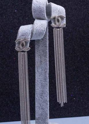 Длинные серьги с цепочками, родий