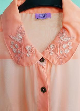 Прозора блуза шифонова сорочка з вишивкою зростання до 158