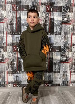 Спортивний теплий прогулянковий костюм для хлопчиків, підлітків на флісі, з написами