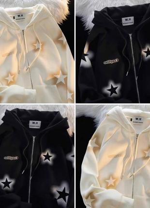 Тепле зіп худі на флісі з зірками в стилі у2к🖤