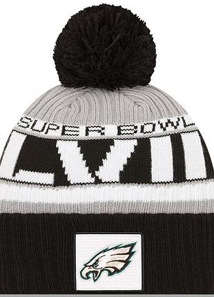 Шапка с бубоном men's new era black/graphite philadelphia eagles super bowl lvii cuffed pom knit hat