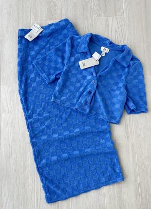 Новый голубой костюм двойка юбка-миди +топ river island