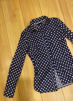 Нова сорочка xs/s oodji жіноча сорочка блуза блузка бавовна темно-синя принт4 фото