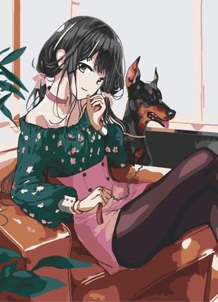 Картина по номерам "девушка с собакой" art craft 40х50 см., 10327