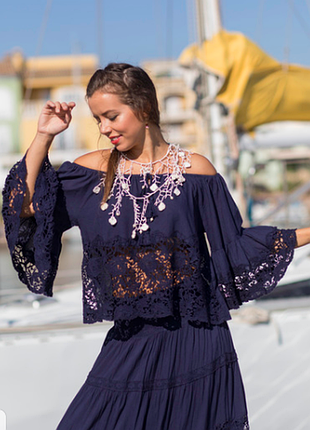 Синяя кружевная шикарная блуза fresh-cotton s,м,l
