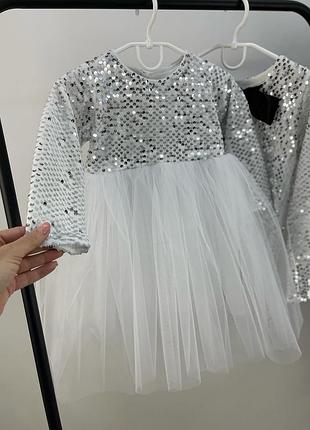 Платье белая пайетка с пышным фатином платья на праздник для девочек7 фото