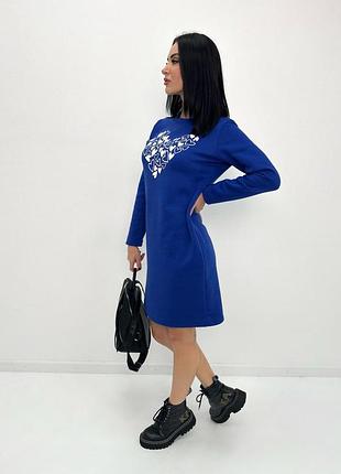 Тепла сукня із тринитки з принтом 46-48 розмір. електрик