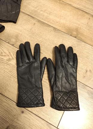 Варежки женские кожаные натуральные черные р. 7,5 перчатки кожа зимние