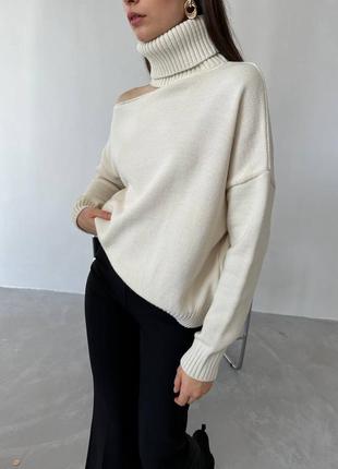 Жіночий светр з розрізом на плечі ❤️ жіночий светр ❤️ молочна кофта високим горлом ❤️2 фото