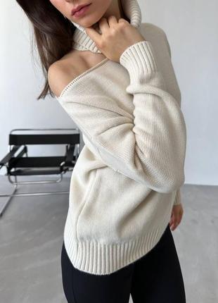 Жіночий светр з розрізом на плечі ❤️ жіночий светр ❤️ молочна кофта високим горлом ❤️3 фото