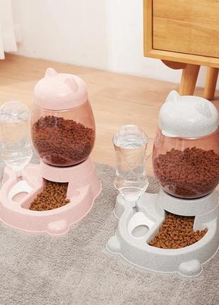 Комплект для кормления, автоматическая кормушка и поилка для кошек и собак, розовый4 фото