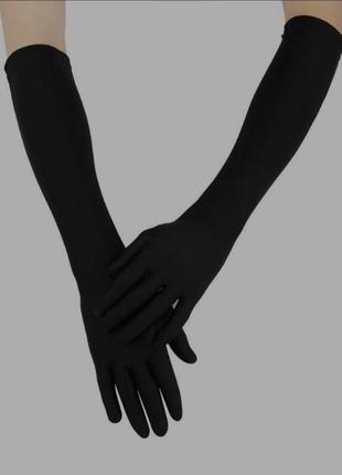Новые женские длинные атласные тонкие черные перчатки