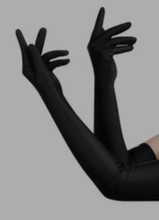 Новые женские длинные атласные тонкие черные перчатки