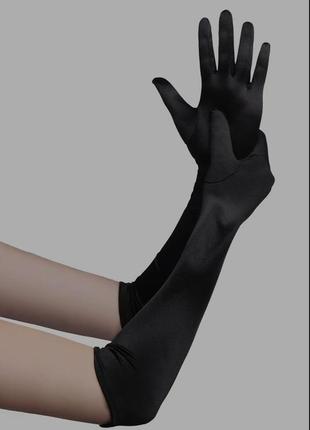 Новые женские длинные атласные тонкие черные перчатки