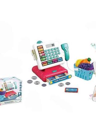 Касовий апарат 16853 (18шт) 22-14-в20см,калькулятор, сканер, звук, світло,корзина, гроші, продукти, 16предм,
