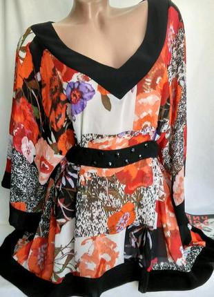 Шифонова блуза квадрат, з поясом /можна як накидка на пляж р. 16/2xl, від per una