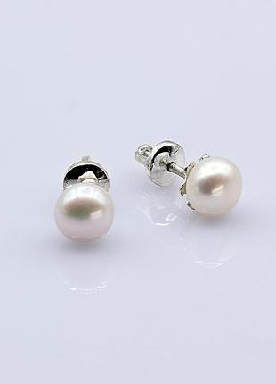 Серебряные серьги пусеты с жемчугом маргарита