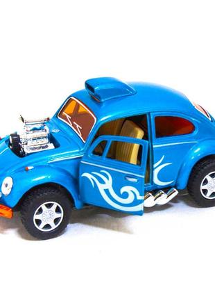 Машинка металлическая инерционная volkswagen beetle custom dragracer kinsmart kt5405w  1:32 (голубой)