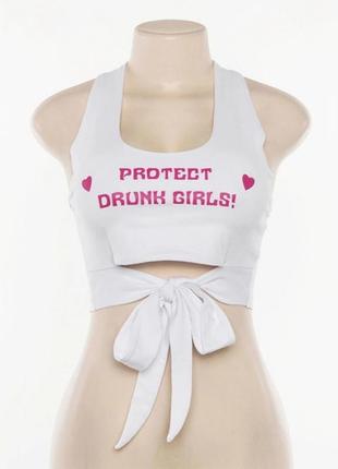 Белый короткий топ с бантом топик на шею omighty protect drunk girls милый с сердечками2 фото