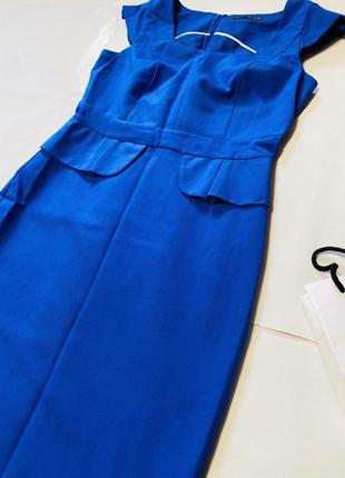 Офісне плаття яскраво синього кольору, сукня строгого крою2 фото