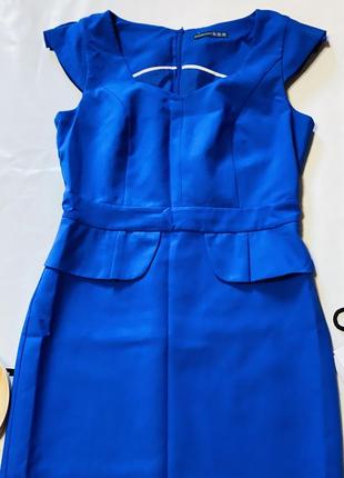 Офісне плаття яскраво синього кольору, сукня строгого крою3 фото