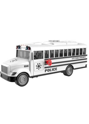 Wy950c автобус полиция инерционный 1:16, подвижные детали,резиновые колеса,музыка, свет, батарейки таблетки, в