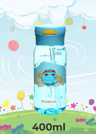 Пляшка для води casno 400 мл kxn-1195 синя (восьминіг) з соломинкою3 фото