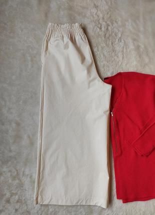 Белые желтые широкие брюки штаны кюлоты прямые капри кроп укороченные на резинке батал10 фото