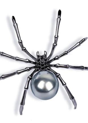 Розкішна брошка-кулон павук із сірою перлиною, нова! арт. 55322 фото