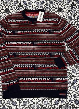 Чоловічий светр з довгим рукавом superdry downhill jacquard crew, темно-синій/червоний