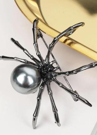 Розкішна брошка-кулон павук із сірою перлиною, нова! арт. 55324 фото