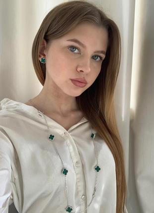 Подвеска серебро 925 пробы зелёные цветочки