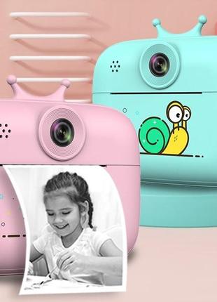 Фотоапарат дитячий цифровий з миттєвою печаткою d11 равлик рожевий2 фото