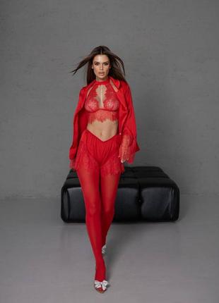 Angelica 20727 червоний піжамний комплект піжама сорочка мереживо і шовк4 фото