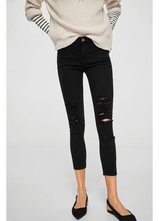 Женские узкие потертые джинсы черного цвета, s1 фото