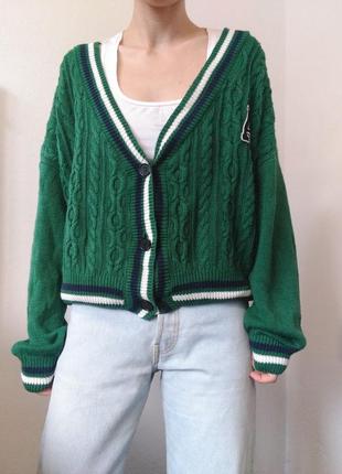 Зелений кардиган оверсайз светр з гудзиками джемпер пуловер реглан лонгслів кофта з гудзиками