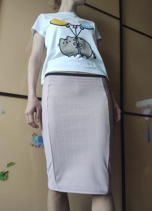 Миди юбка-резинка zara пудроваго цвета м.6 фото