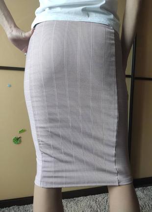 Миди юбка-резинка zara пудроваго цвета м.8 фото