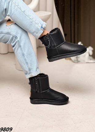 Угги материал натуральная кожа цвет черный сезон зима внутри эко мех сапоги ботинки