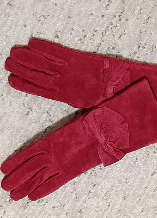 Стильные кожаные красные перчатки с бантиком, перчатки6 фото