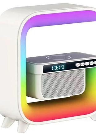Нічник акумуляторний rgb g3 з бездротовою зарядкою 15w і bluetooth колонкою 3w
