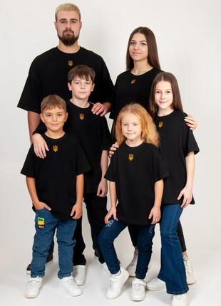 Детская подростковая патриотическая белая черная футболка с вышитым гербом, футболка оверсайз с трезубом для детей6 фото
