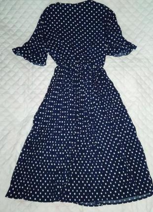 Стильное, нежное, романтичное платье 👗 в горошек темно синяя с плиссированной юбкой миди issa plus3 фото