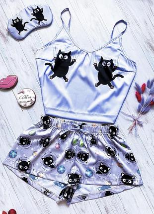 Шелковая пижама с принтом "cats"1 фото