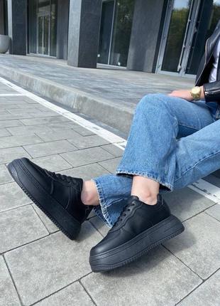 Женские кроссовки, кроссовки экокожа, женская обувь, черные кеды, женккие кроссовки