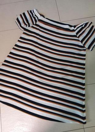 Летнее полосатое платье/туника с приспущенными плечами 18 размера1 фото