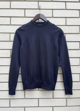 Шерстяной темно-синий джемпер, свитер маленького размера, шерсть мериноса zara